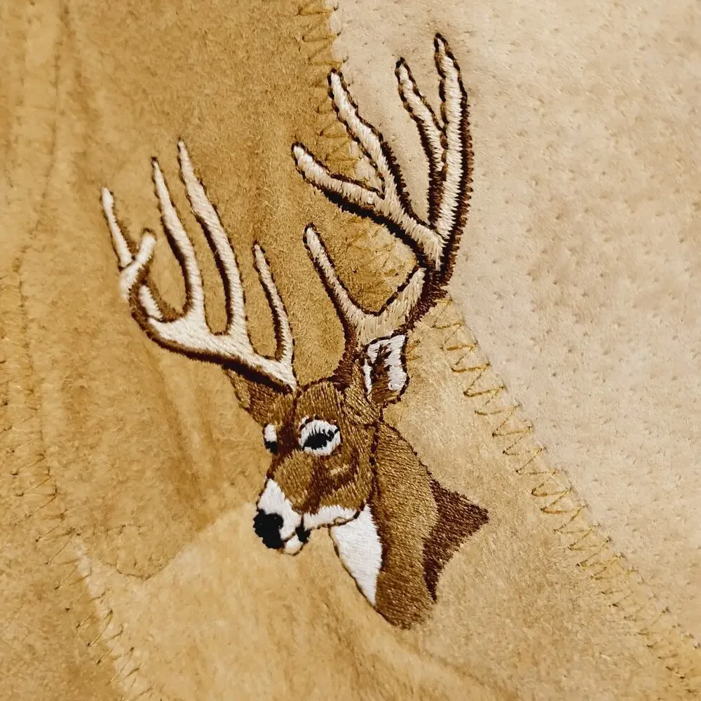 VTG Genuine Suede Leather Coat Jacket Italian Stone Design SZ Med Embroider Deer